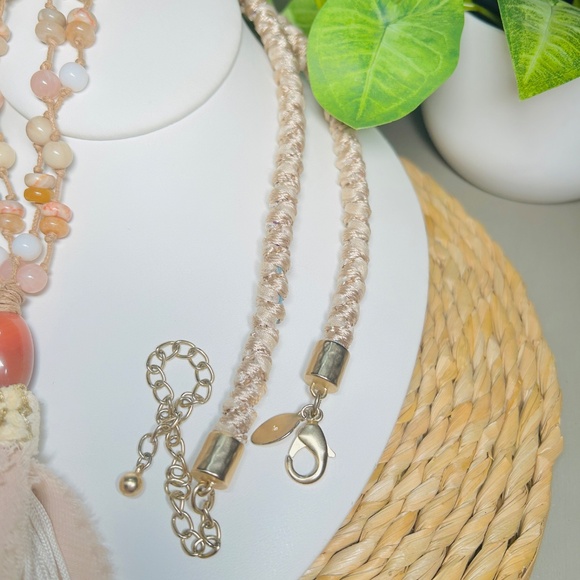 CHICO’S Coral and Cream colored double-strand corded beaded tassel necklace - Picture 6 of 13